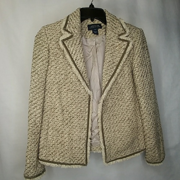 Jones New York Jackets & Blazers - Jones New York Wool Blend Tweed Fringe Blazer